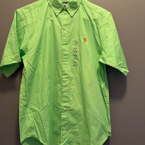 Ralph Lauren Other - Ralph Lauren Boys L Green Short Sleeve Button-Up Shirt Embroidered Logo